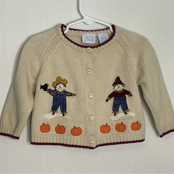 Y2K 2nd Step Fall Tan Scarecrow Pumpkin
Cardigan button Sweater 12M - Picture 1 of 10